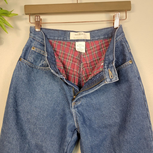 L.L. Bean Flannel Lined Jeans Double L Relaxed Fit Plaid Medium Wash High Rise 4 - Picture 4 of 11